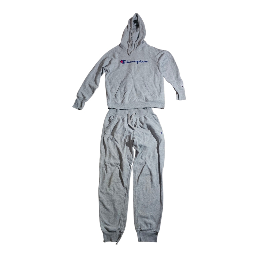 Champion Women's Powerblend Hoodie And Sweatpants Set, Grey, Medium, Used Good